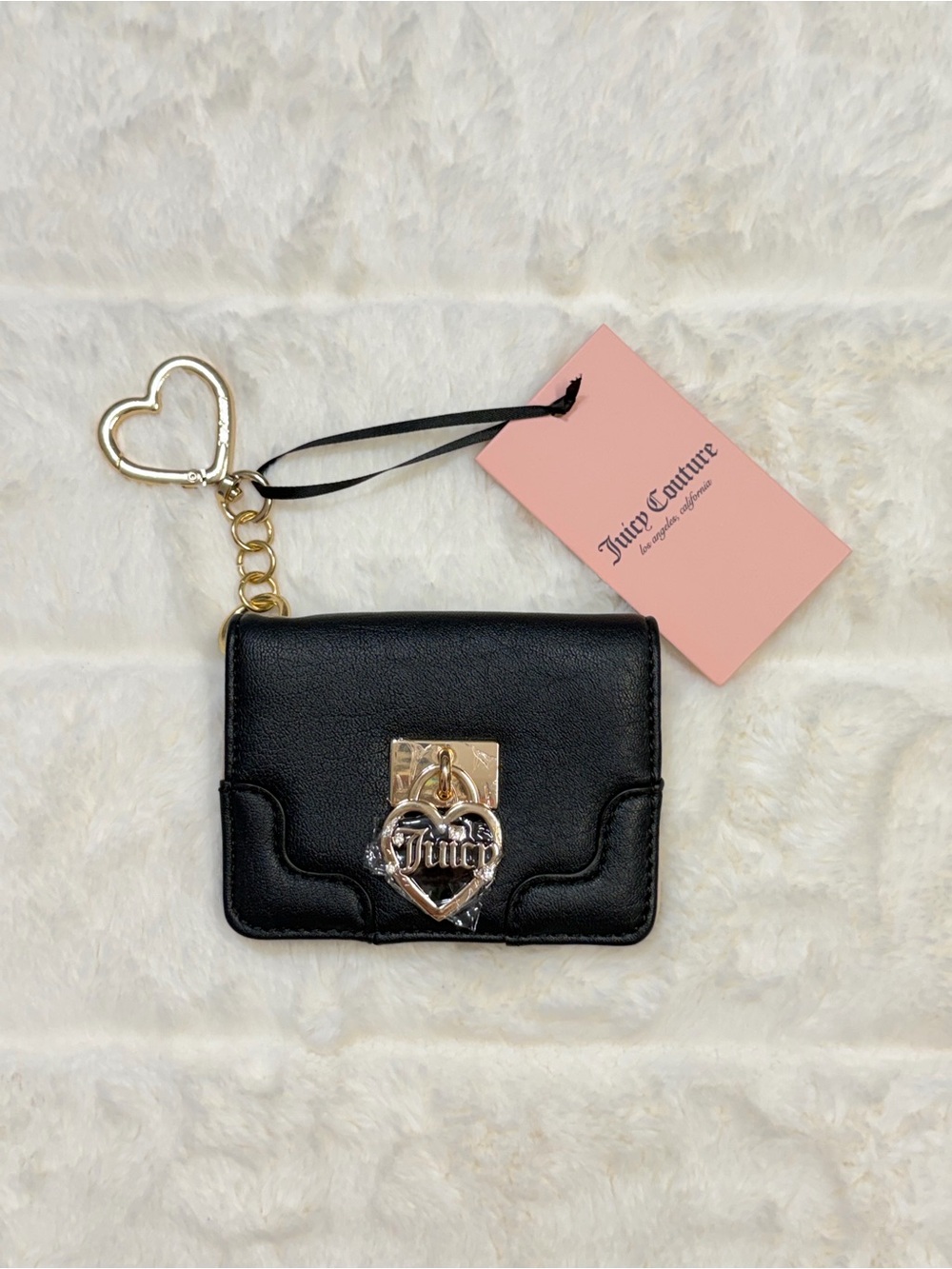 Juicy Couture Black Cardholder Keychain with Gold Heart Lock